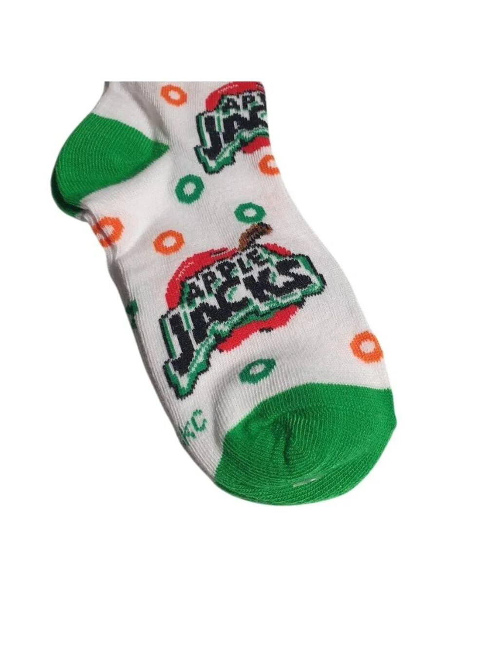 Apple Jacks Crew Socks Kids Ages 7 to 10 Novelty Cereal Design Green Orange Gift